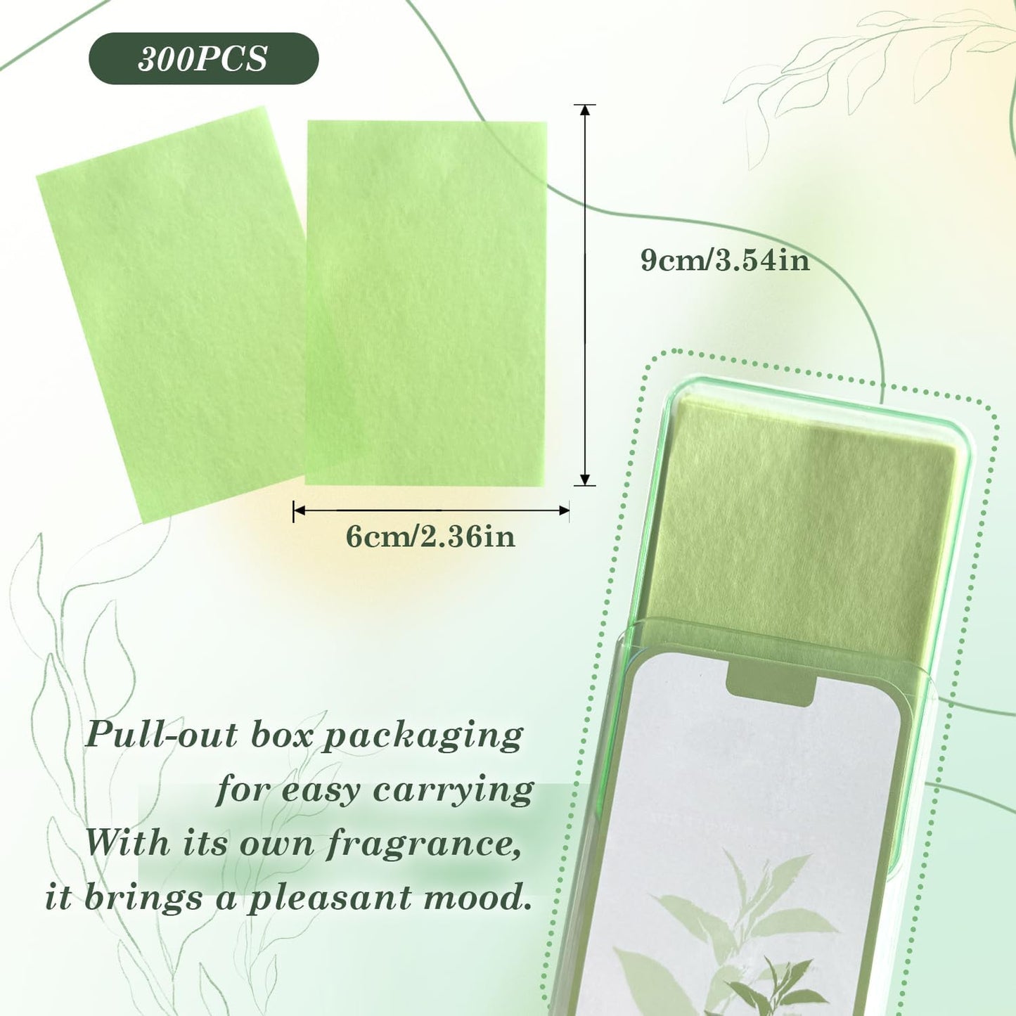 EKIND Oil Blotting Papers Make Up Pads for Face Shine Control Men Women, with Control Smooth Cover Box Portable Oil Absorbing Tissues for Oily Skin(300 Sheets,Green)