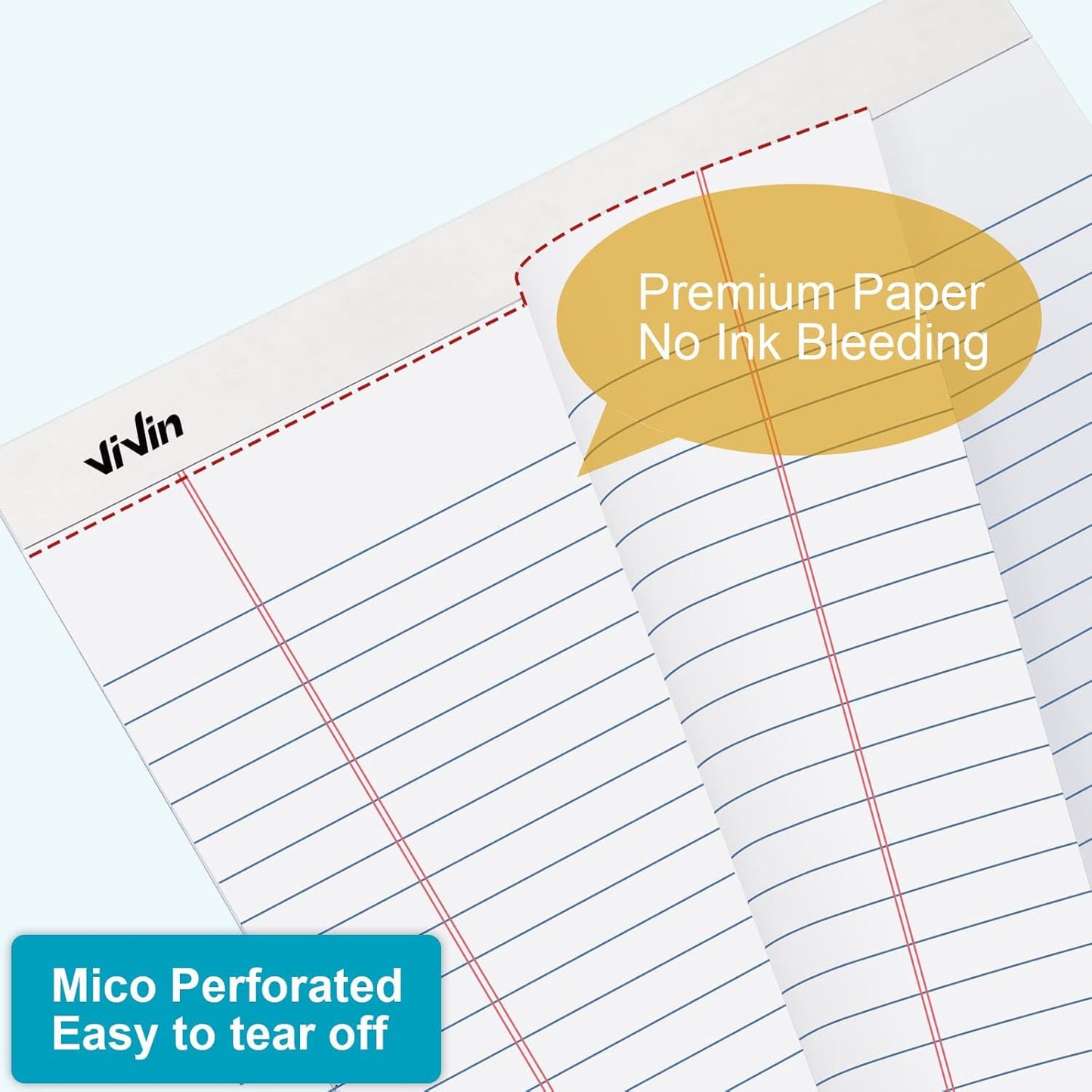 ViVin Legal Pads 8.5 x 11 Inch, Wide Ruled Note Pads, 12 Pack, 50 Sheet/Pad, Perforated Writing Pads, Notepads for Office Home School, 600 Sheets, White Paper