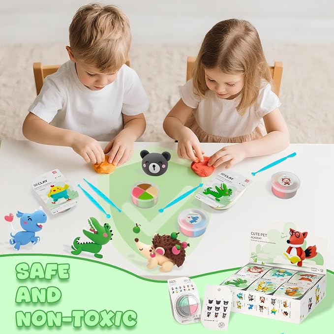 Air Dry Clay for Kids - Modeling Clay Kits, Ultra Light & Soft, Safe & Non-Toxic, 12 Boxes DIY Model Magic Clay with Sculpting Tools & Tutorials, Individual Packs, Creative Art Crafts Toys Gifts