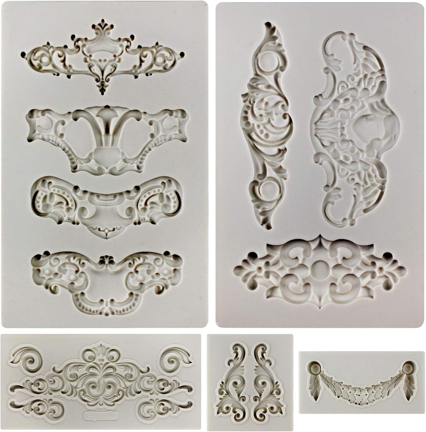 Crown Baroque Style Ornament Silicone Molds 5-count Art Decor Filigree Scrollworks