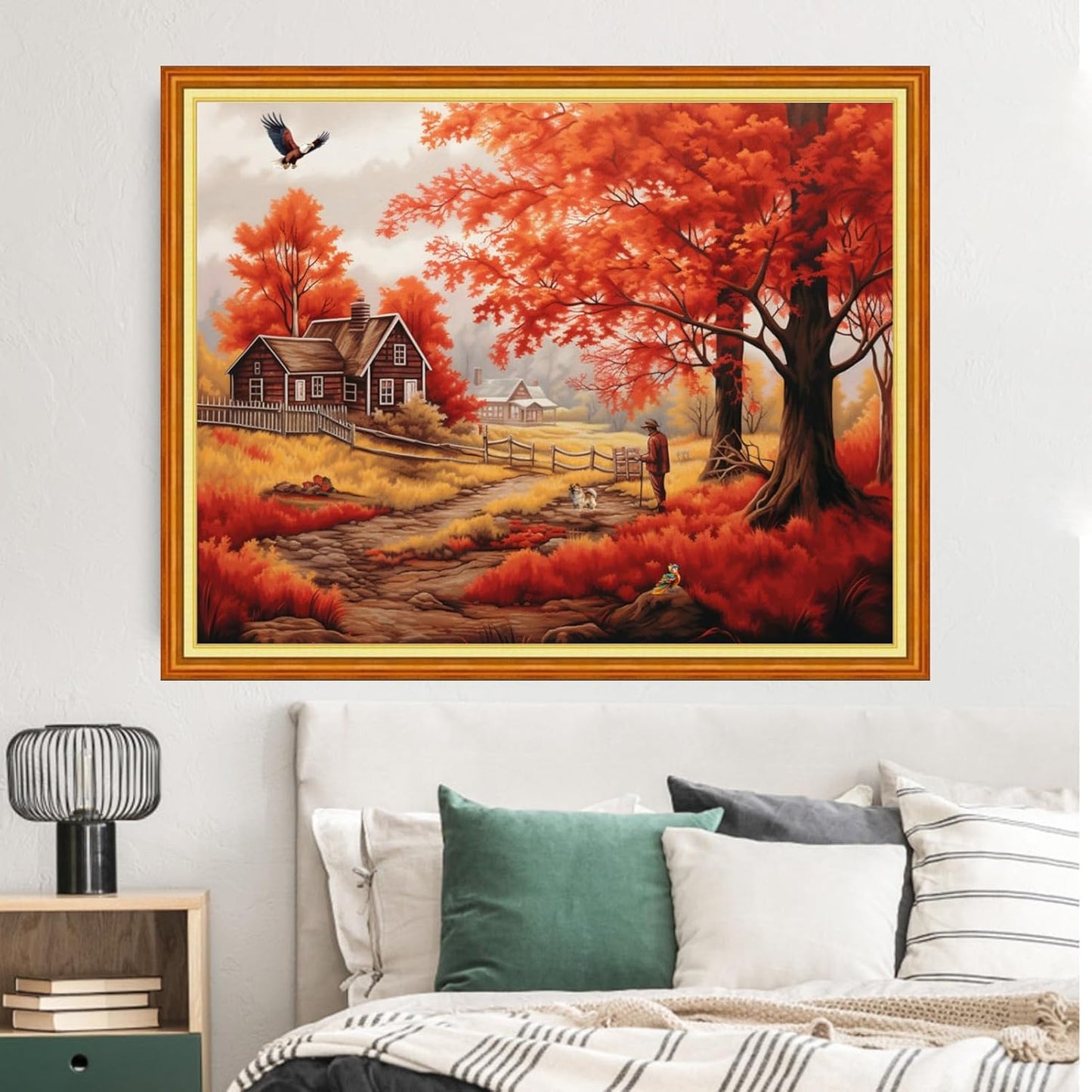 Dimxvean Stamped Cross Stitch Kits,Cross Stitch Kits for Adults Beginners,Embroidery Kits Full Range of Cross Stitch Stamped Kits Needlepoint Kits Cross Stitch Patterns-Beauty Late Autumn 16x20 inch