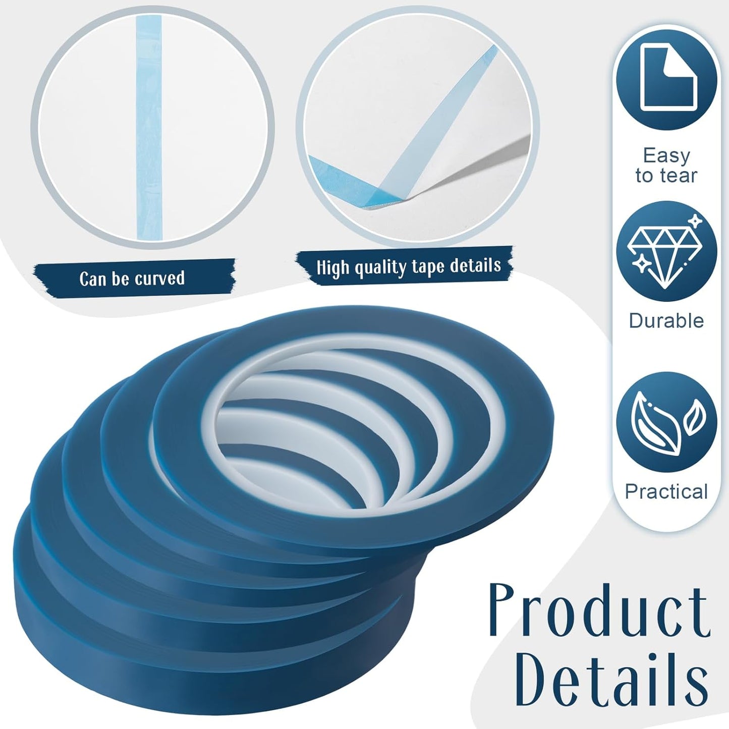 Xuniea 5 Rolls of Vinyl Tape Masking Tape Automotive Car Auto Paint for Curves, High Temperature Vinyl Low Tack(Navy,1/16, 1/8,1/4, 1/2, 3/4 Inch)