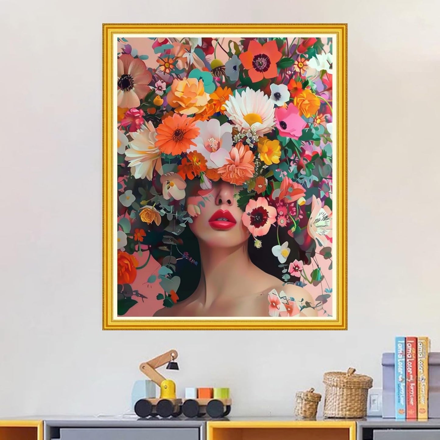 Magxvouy Cross Stitch Kits Stamped Full Range of Embroidery Kits,Cross Stitch Patterns Needlework Kits for Beginners 11CT Printed Kits&Girl Flowers 16x20 inch