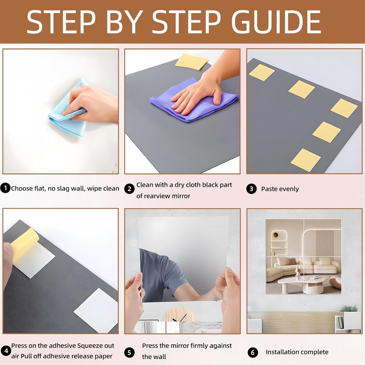 8PCS Self-Adhesive Acrylic Mirror Tiles, Flexible Wall Stickers, Frameless Non-Glass Mirror Stickers, 20 * 30cm, 2mm