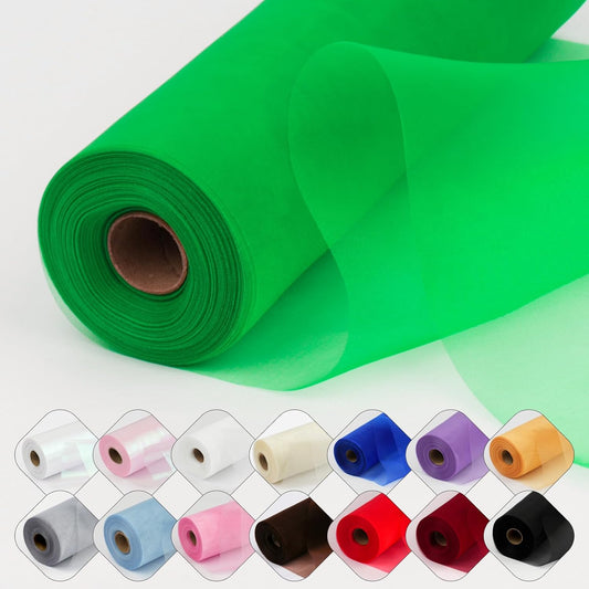 Crystal Organza Fabric Tulle 11 Inch by 50 Yards Sheer Tulle Rolls for DIY Craft Wedding Party Baby Shower Decor Gift Wrapping Party Supplies (Green)