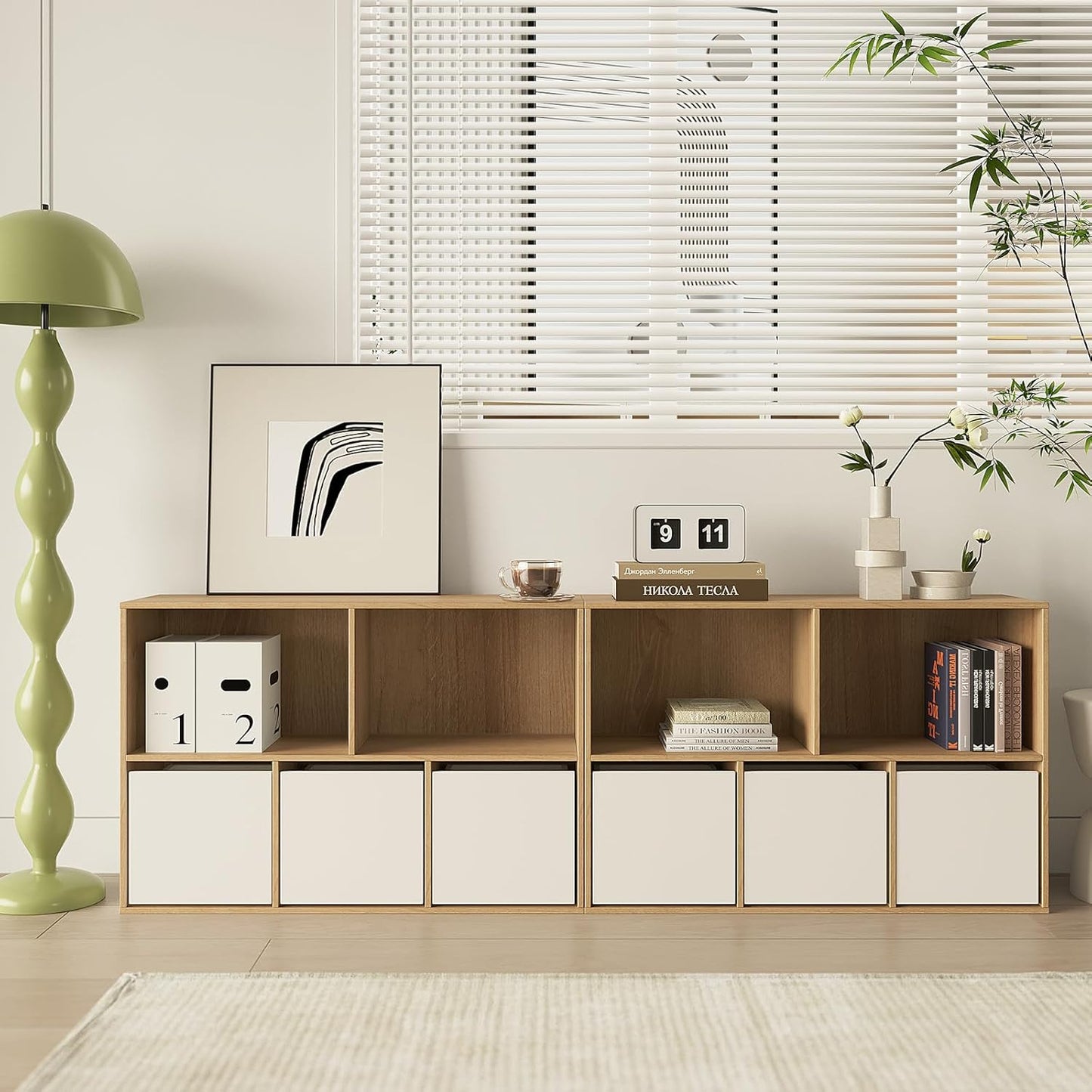 Wooden 5-Cube Storage Organizer with Closed Back Panel, 11in Cube Shelf Opening, Bookshelf, Display Shelf,Closet Cabinet for Home and Office,Natural Oak