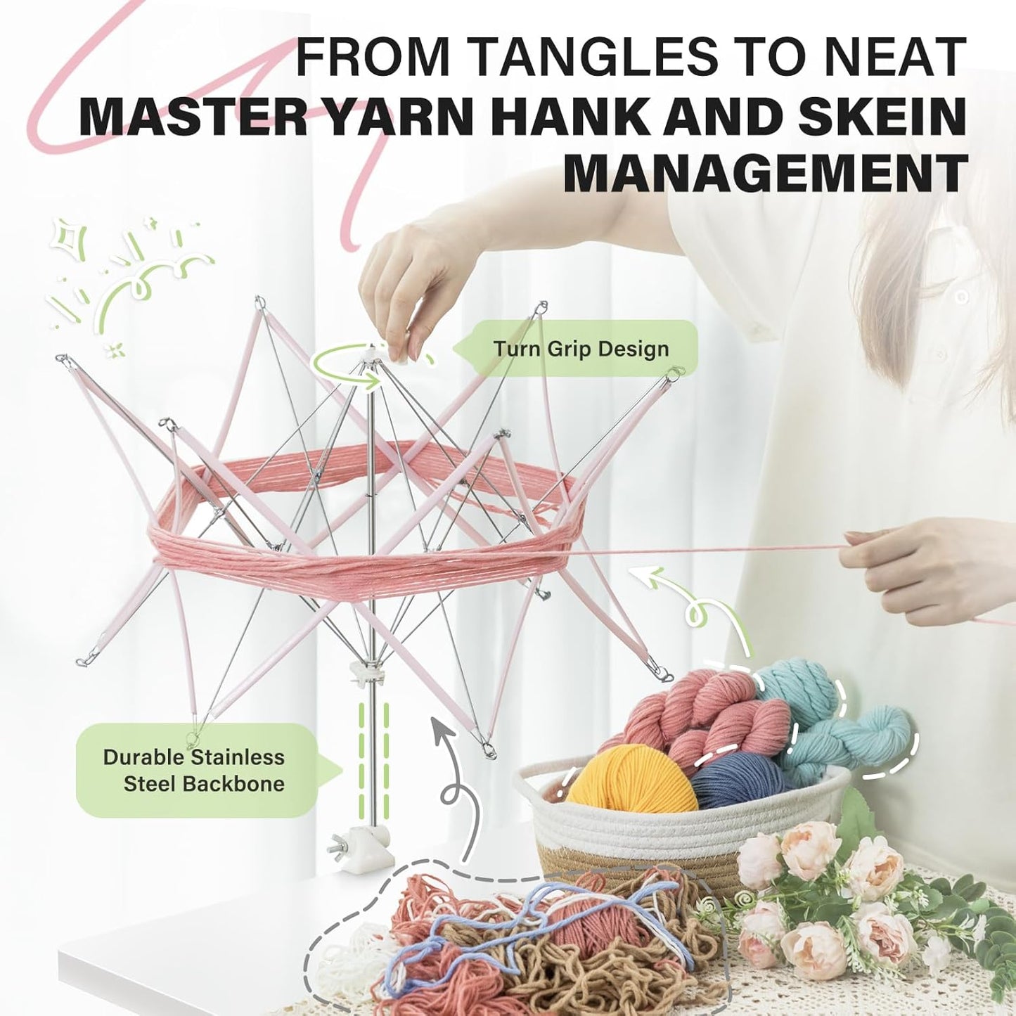 INMAKER Yarn Winder and Swift, Ball Winder and Swift Combo for Crocheting & Knitting, Quick Install Yarn Spinner, Essential Tool for Crafting Enthusiasts