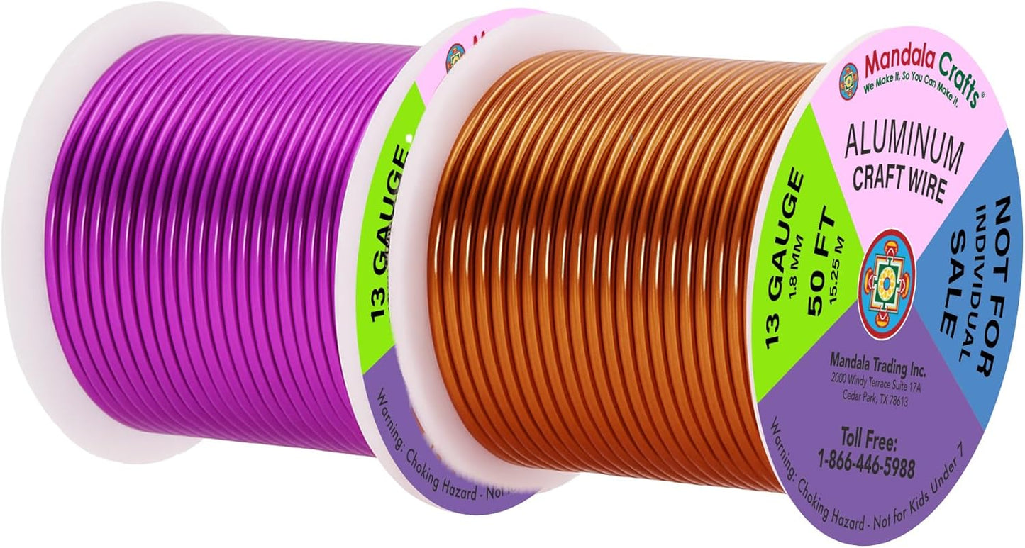 Mandala Crafts 13 Gauge Anodized Aluminum Craft Wire for Jewelry Making - 300 FT Colored Flexible Silver Copper Purple Pink Brown Ice Blue Wire - Bendable for Bonsai Armature Crafting Sculpting