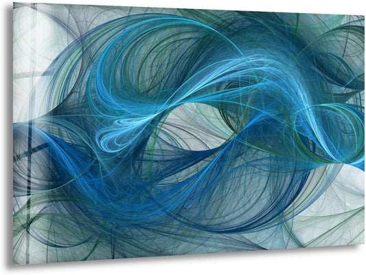 My Photostation.com 28Wx18H'' Blue Energy Abstract Wall Art – Fluid Motion Glass PrintTempered Glass Printing Wall Decor Large Wall Art Wall Hangings