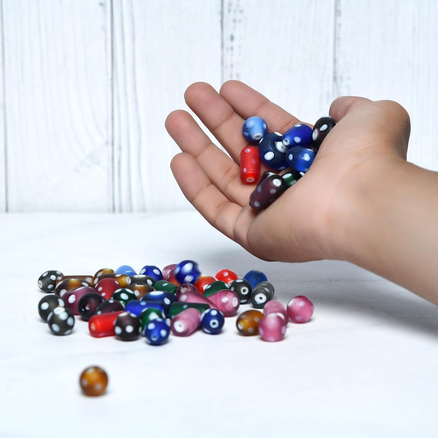 2/3 LB Bag of Assorted Glass Beads for Jewelry Making, Lampwork Murano Bead Mix for Bracelets and Necklaces, Crafting Beads Supplies Kit, Large & Small Beads (Polka Dot Beads)