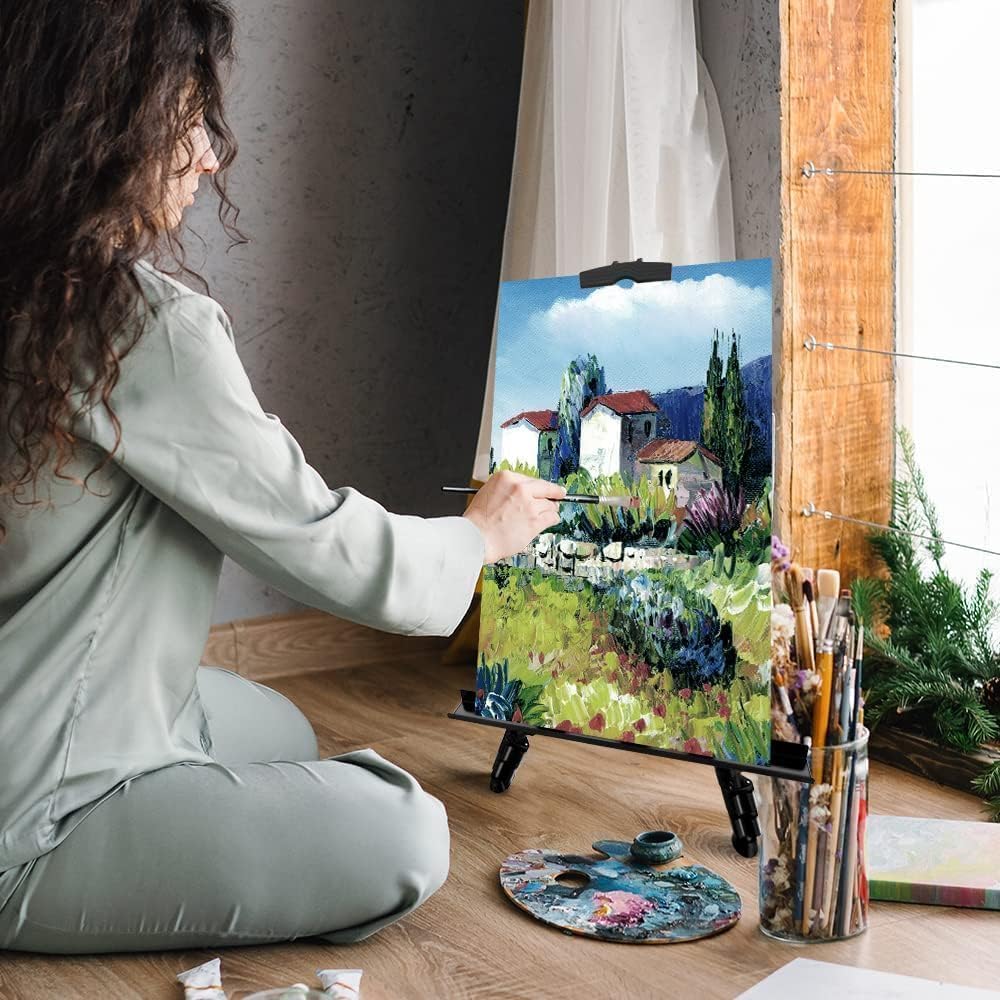 RRFTOK Easel Stand for Sign and Painting - Metal Tripod Adjustable Art Easels for Display Canvases Height from 17 to 66 Inch - Carry Bag for Table-Top/Floor Drawing and Displaying with Black