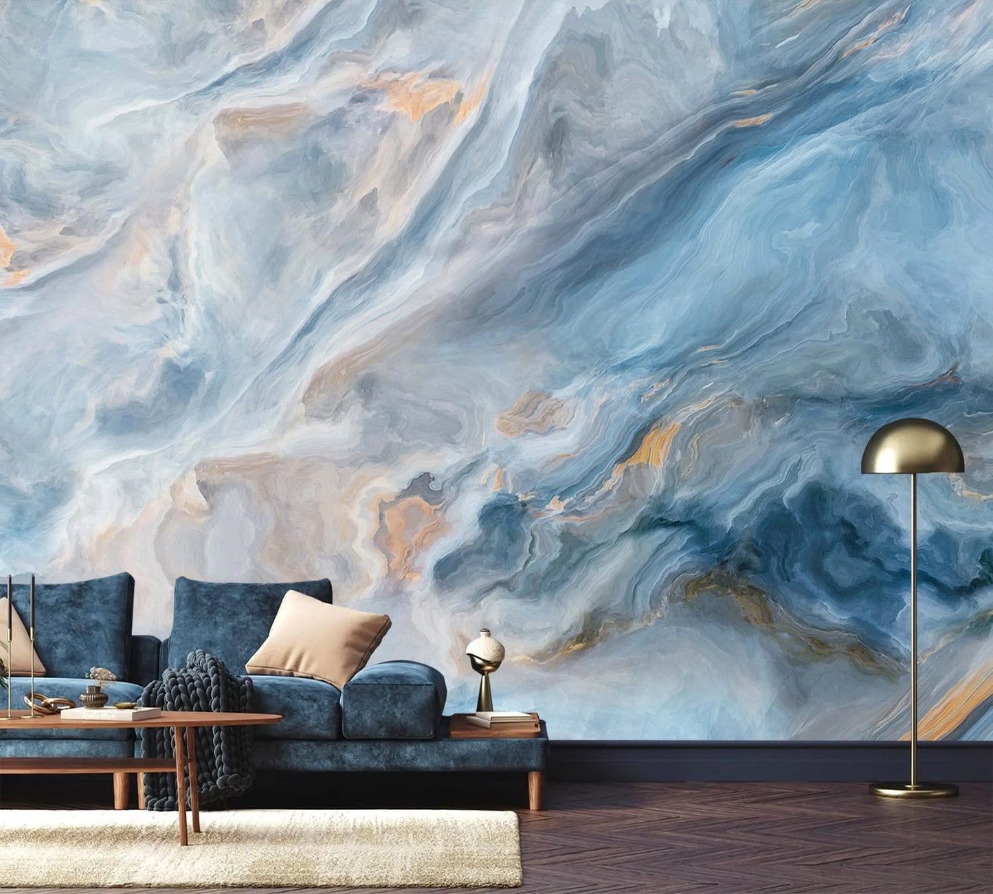 AFZEVEB-Abstract Blue Marble Wallpaper Wall murals for Bedroom 136"x96"(Not Peel and Stick)