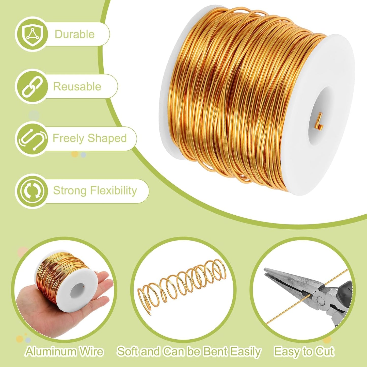 MECCANIXITY 15 Gauge Anodized Aluminum Craft Wire Bendable Bonsai Training Wire 223 Feet 1.5mm for Sculpting Crafts Wreath Floral Beading Jewelry Making, Yellow