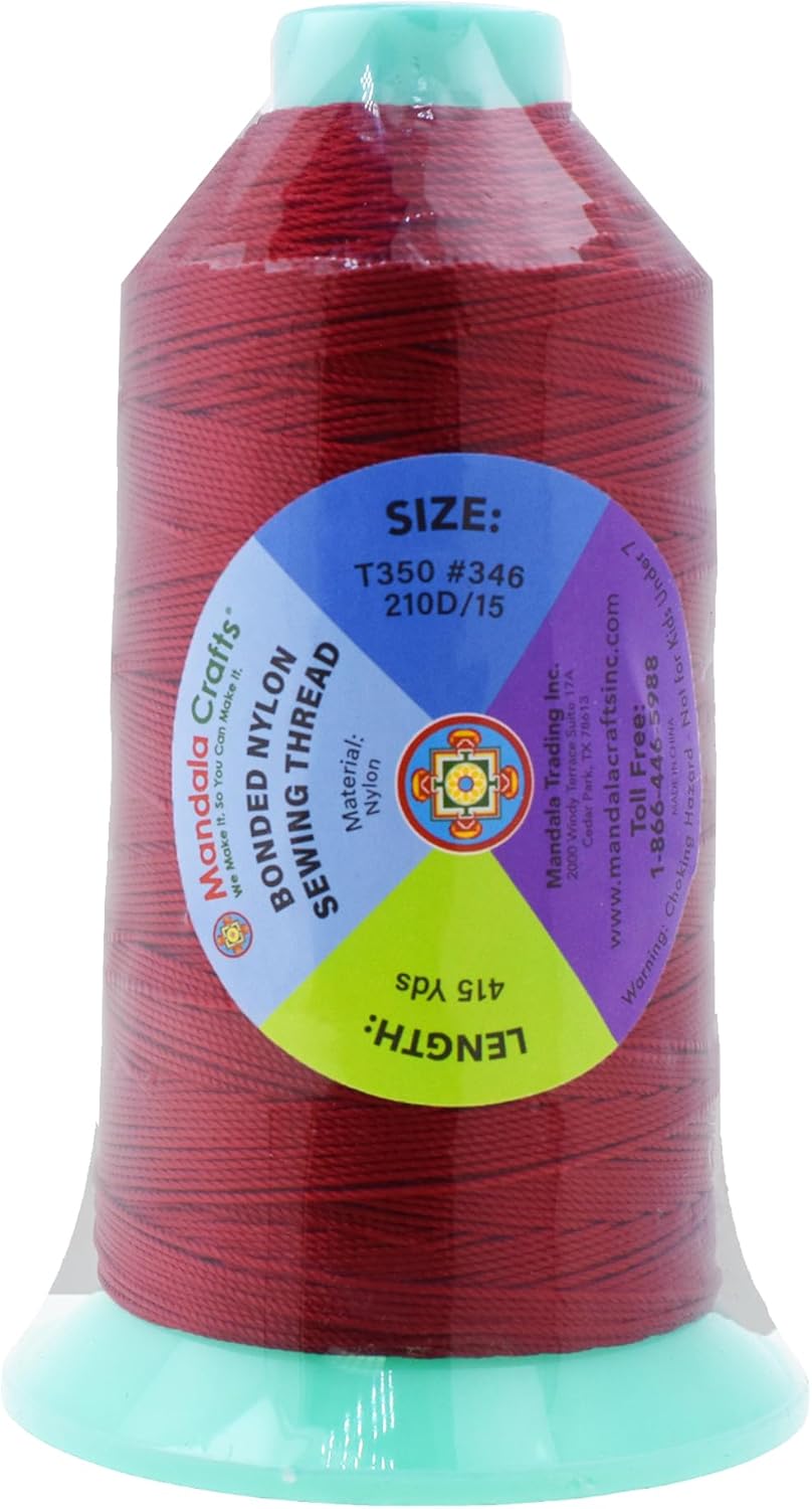 Mandala Crafts Bonded Nylon Thread Maroon Heavy Duty Sewing Threads - 415 YDs Size 346 210D T350 Tex 350 Thread for Leather Jeans Weaving Outdoor Marine Upholstery Threads