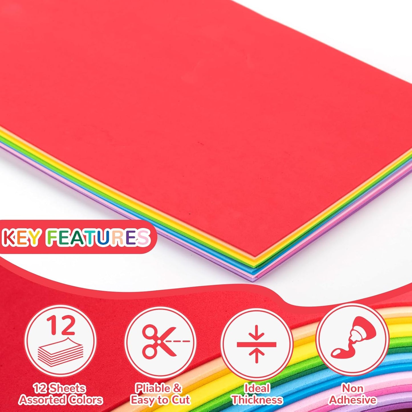 12 Pack Foam Sheets Craft 8 x 12 inch, 12 Colors Eva Foam Paper for Art Crafts Projects, Classrooms Scrapbook DIY Projects, Back to School Supplies (EVA 01)