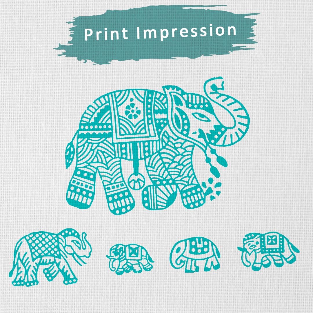 Wooden Block Stamp for Block Printing - Elephant Design Wooden Print Stamp Set of 5, Handcarved Indian Wood Stamps for Crafting on Fabric, Clay & Henna Tattoo HASHCART®