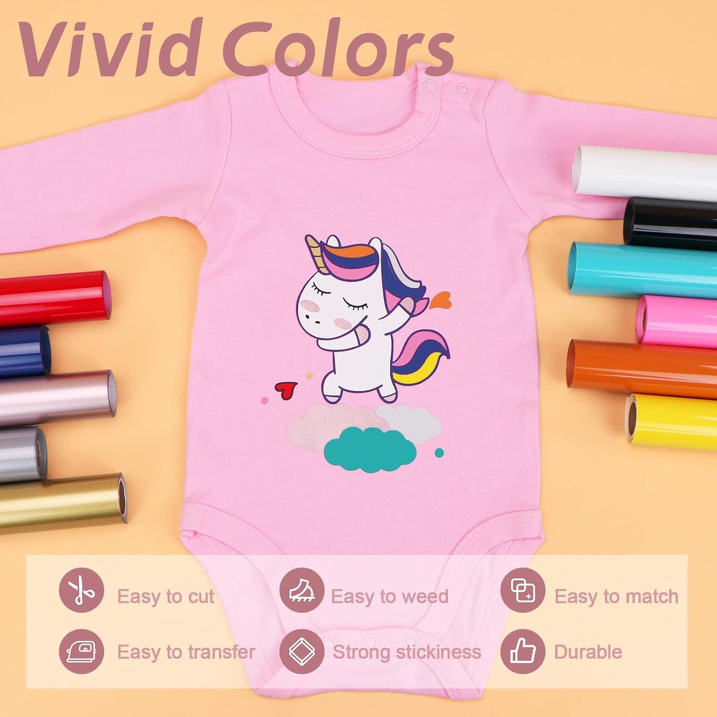 HTVRONT HTV Vinyl Rolls Heat Transfer Vinyl - 12" x 5ft Rose Gold HTV Vinyl for Shirts, Iron on Vinyl for All Cutter Machine - Easy to Cut & Weed for Heat Vinyl Design (Rose Gold)