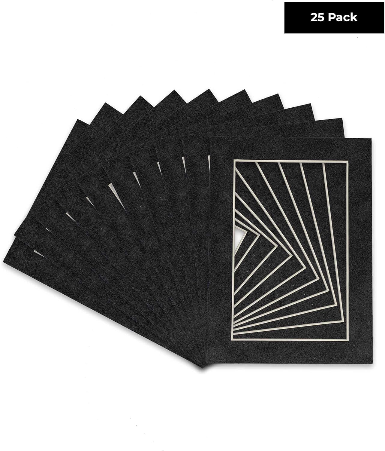 Pack of 25 Acid Free 8x10 Mats Bevel Cut for 6x8 Photos - Dark Grey Suede Precut Matboards With Backing Boards and Clear Photo Mat Bags For Pictures, Photos, Framing - 4-ply Thickness