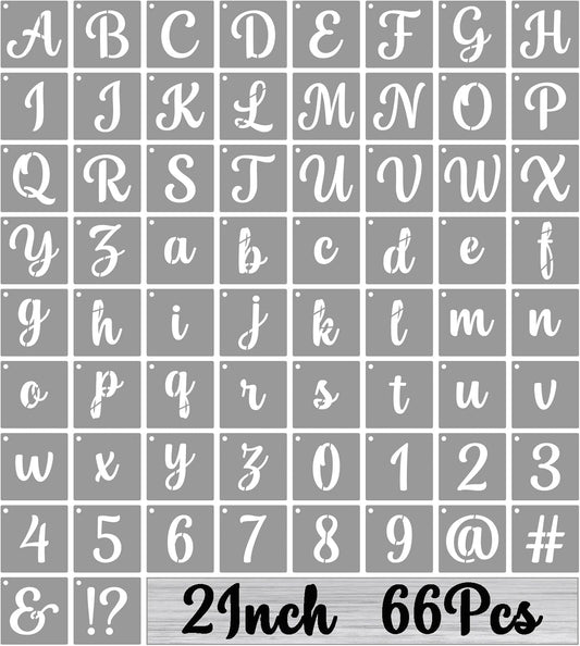 BAMIDELE 2 Inch Alphabet Letter Stencils for Painting, 66 Pcs Reusable Plastic Calligraphy Letter Stencils and Numbers Template Kit for Painting on Wood, Chalkboard, Fabric, Door Porch, Wall Art
