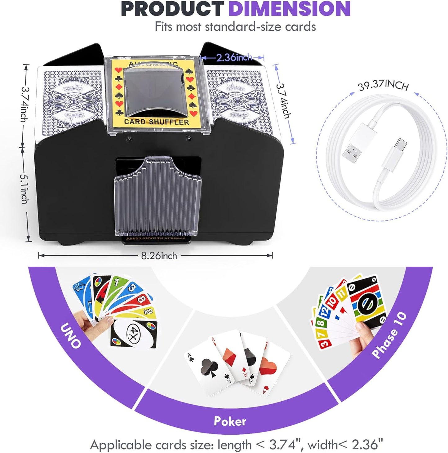 Card Shuffler 4 Deck Automatic, USB-Power & Battery-Operated Electric Shuffler Machine, Playing Card Shuffler for UNO,Poker,Home Card Games