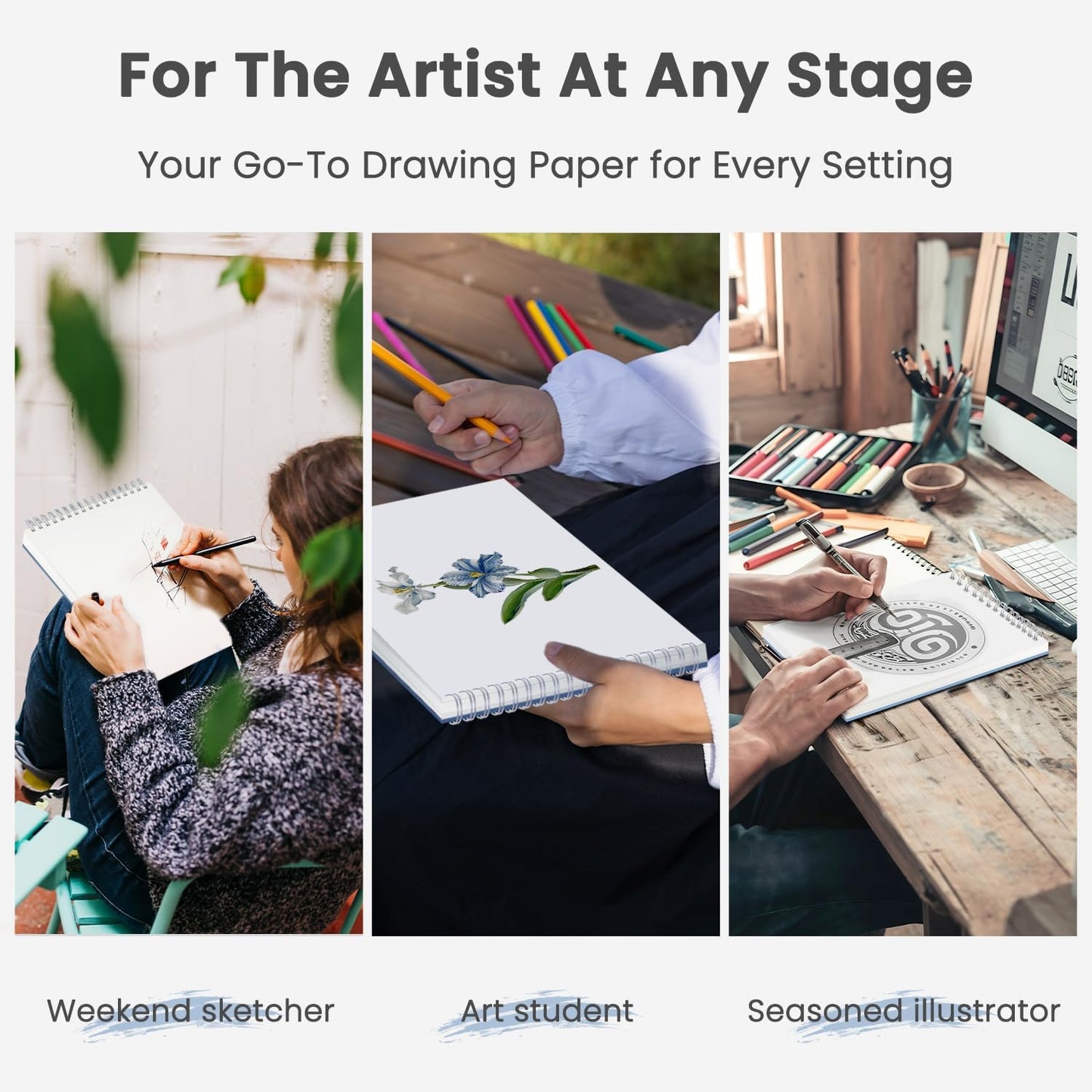 Classroom Must Haves, Sketch Pad for Kids Ages 8-12, 1 Pack-100 Sheets 9 by 12 Sketchbook for Kids, 68lb/100gsm Drawing Paper Pad, Spiral Sketch Books for Adults, Art Supplies for College Students.