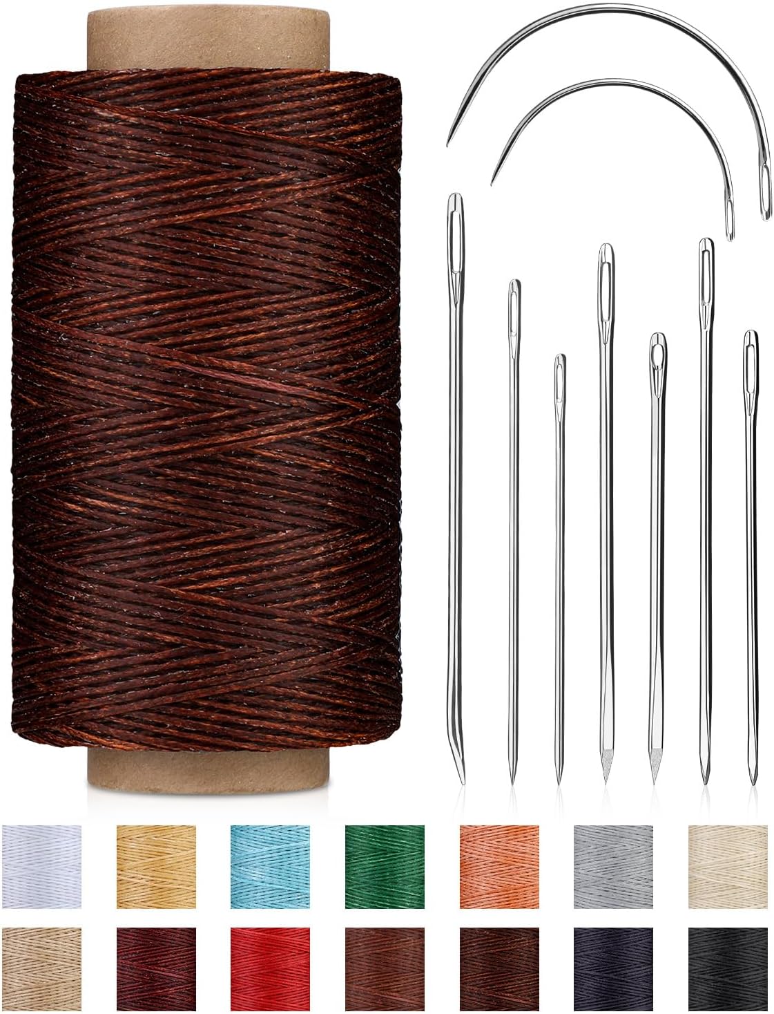 DIUDUS 218 Yards Waxed Leather Thread, Upholstery Thread Heavy Duty, Sewing Kit with Upholstery Needles, Wax String for Hand Sewing Repair Carpet Sofa Carseat Canvas (Dark Coffee)