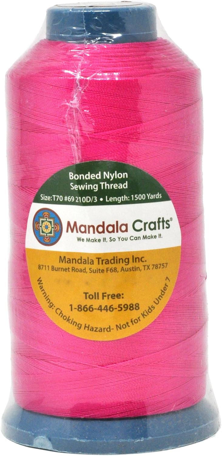 Mandala Crafts Bonded Nylon Thread Hot Pink Heavy Duty Sewing Threads - 1500 YDs Size 69 210D T70 Tex 70 Thread for Leather Jeans Weaving Outdoor Marine Upholstery Threads