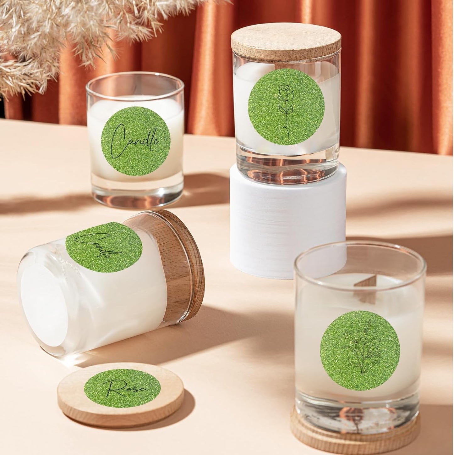 1.5" Holographic Direct Thermal Label Stickers, Round Printable Rainbow Glitter Thermal Printer Sticker Labels for Gift Wrapping, Self-Adhesive DIY Custom Logo Design- Glitter Green