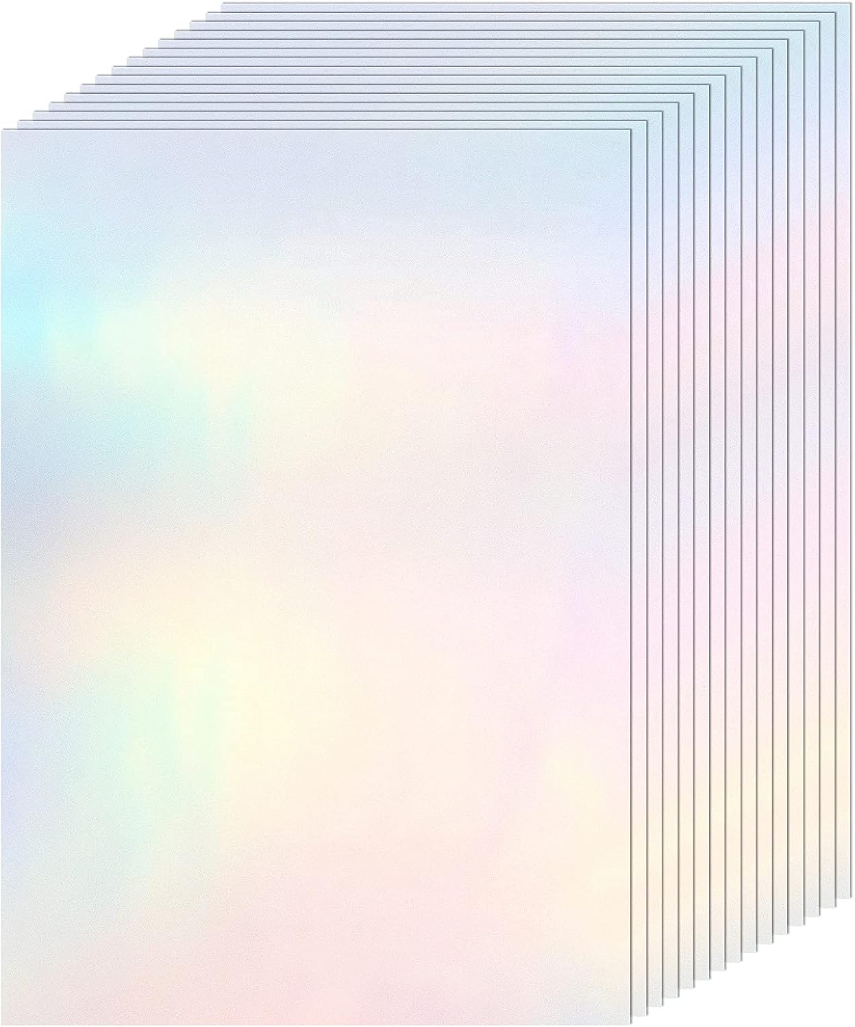 36 Sheets Holographic Sticker Paper Clear A4 Vinyl Sticker Paper Self Adhesive Waterproof Transparent Film Gem Rainbow Star Patterns, 11.7 x 8.3 Inch (Colorful)