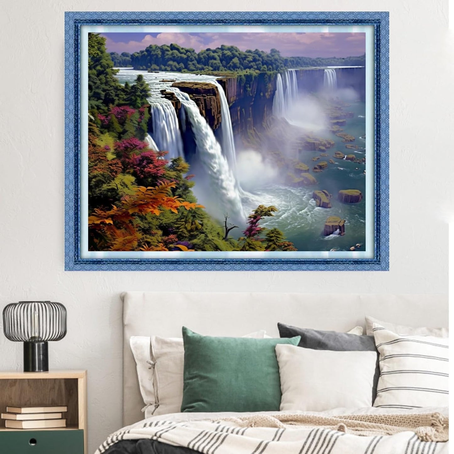 Dimxvean Stamped Cross Stitch Kits,Cross Stitch Kits for Adults Beginners,Embroidery Kits Full Range of Cross Stitch Stamped Kits Needlepoint Kits Cross Stitch Patterns-Waterfall Scenery 16x20 inch