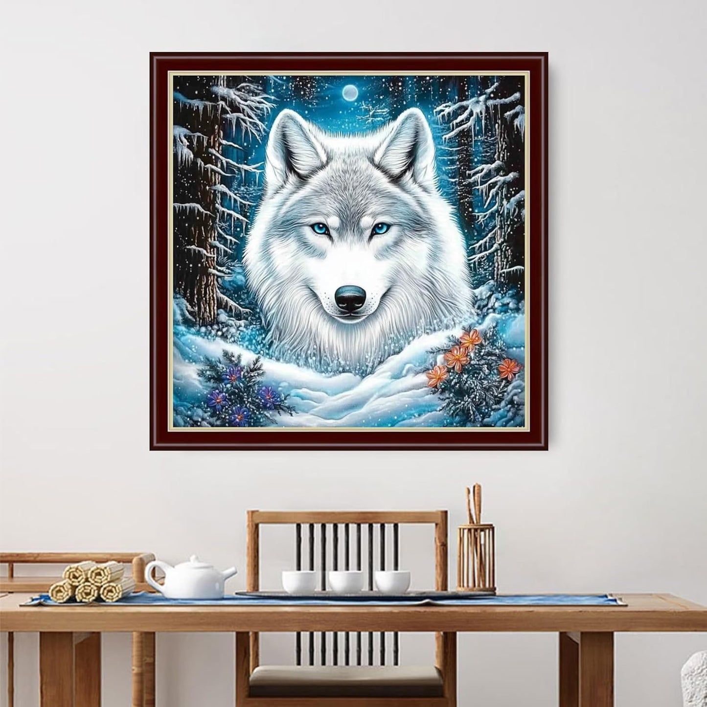Dimensean Stamped Cross Stitch Kits Full Range of Embroidery Patterns Starter Kits for Beginners Adult or Kids DIY Cross Stitches Needlepoint Kits 11CT-Forest Abstract Wolf 18x18 inch