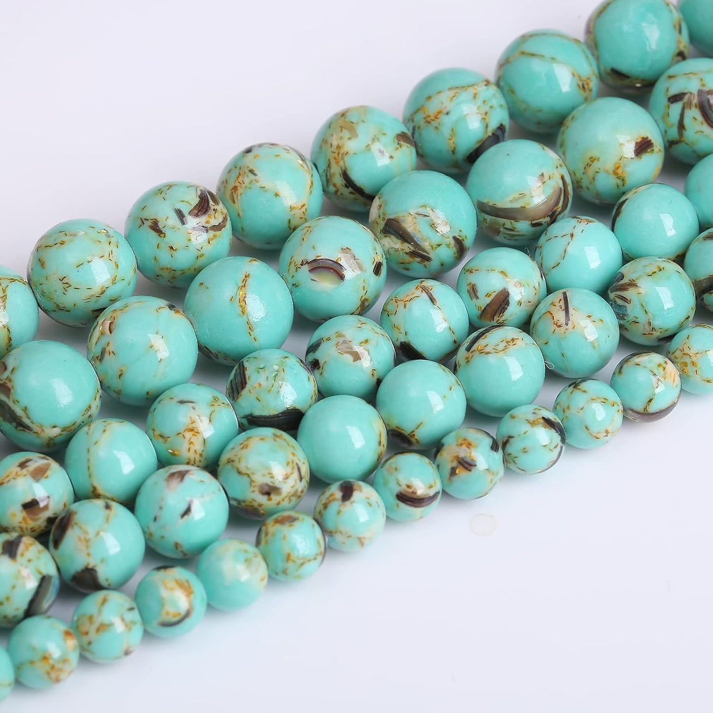 12mm 32pcs Turquoise Beads with Mother of Pearl Blue Howlite Shell Turquoises Stone Round Beads for Jewelry Making Bracelet
