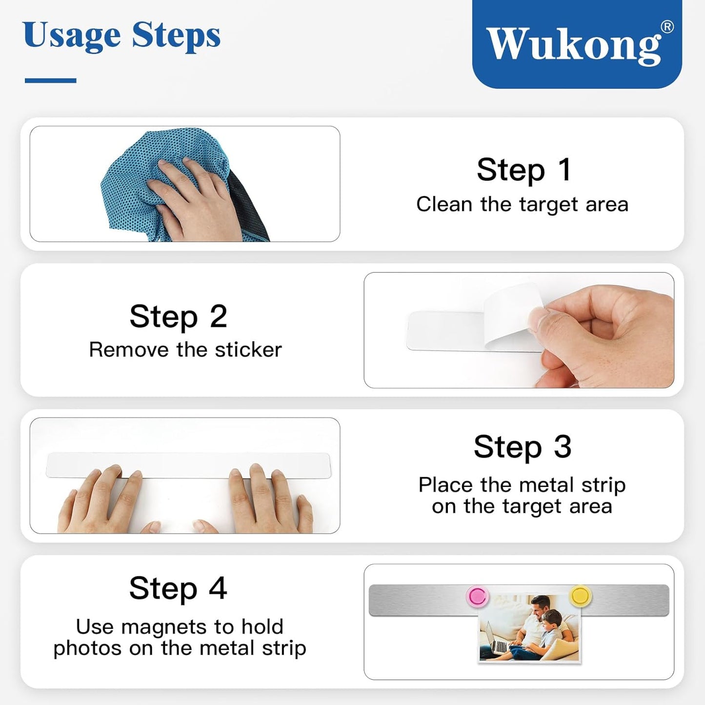 Wukong 6 Pack | 30x3cm(11.81 x 1.18) Magnetic Stainless Silver Boards Strips, Adhesive Backing Bulletin Bar Board, Memo Board with 16Pcs Colorful Magnets for Office, Home, Photo Wall, Documents