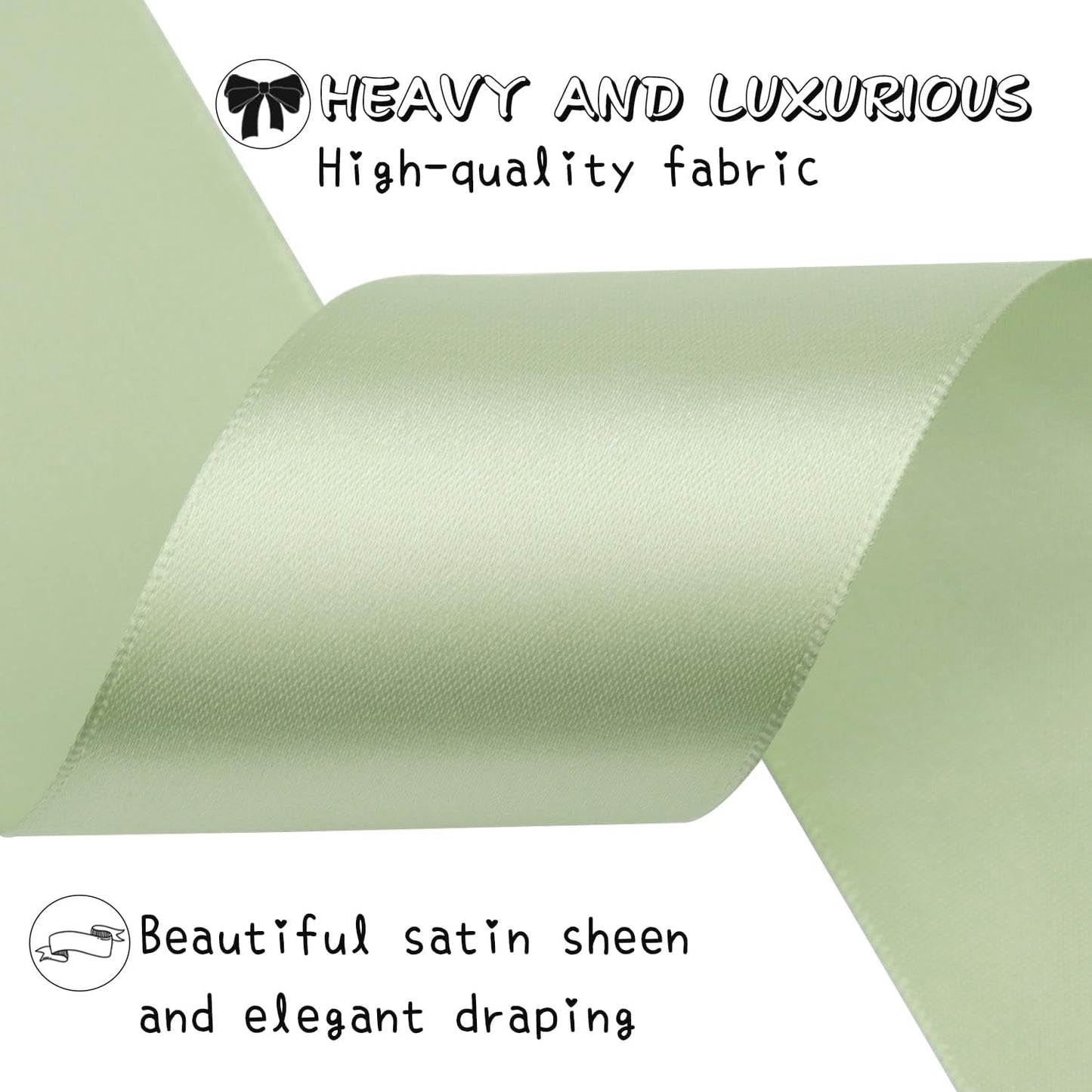 Pale Green Solid Satin Ribbon 2 Inch 25 Yards Solid Polyester Fabric Ribbon for Gift Wrapping Wedding Christmas Baby Shower Birthday Party Decoration Handmade Immortal Flower Craft
