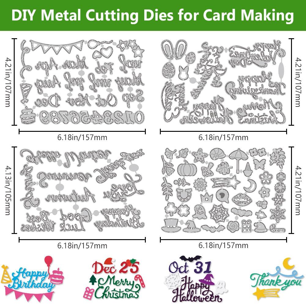 16 Set Word Die Cut for Card Making Blessing Words Metal Cutting Dies Holiday Word Dies Happy Birthday Embossing Stencils for DIY Scrapbooking Photo Album Paper Art Craft Decoration