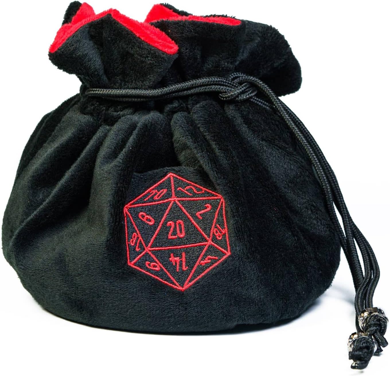 Large Dice Bags with Pockets Black Storage Bag D20 Logo for DND RPG Game Dices (with 1lb Random DND Dice)