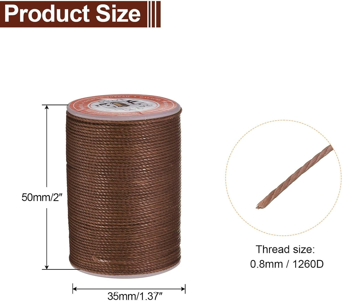 uxcell Round Leather Sewing Waxed Thread, 55m / 60 Yards Polyester Wax String, 0.80mm Wax Stitching Cord for Leather Crafts, Bookbinding, Bracelets Braided, Dark Brown, 2pcs