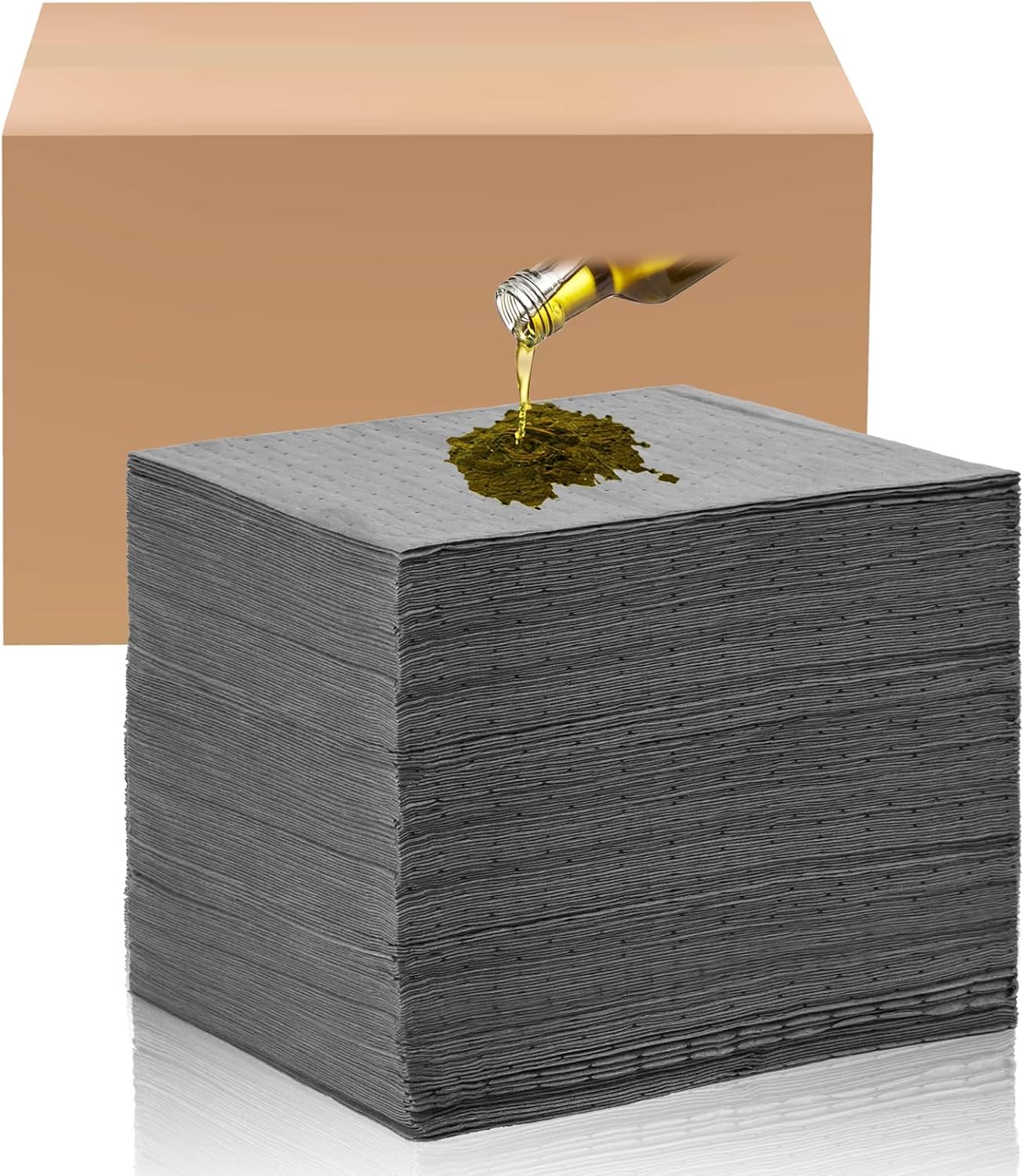 Hoolerry Oil Absorbent Pads Weight Dimpled Pad Garage Accessories Water Absorbent Mat Oil Spill Mat for Absorbing Protecting Home Garage Basement (15 x 17 Inch,Gray,100 Pcs)