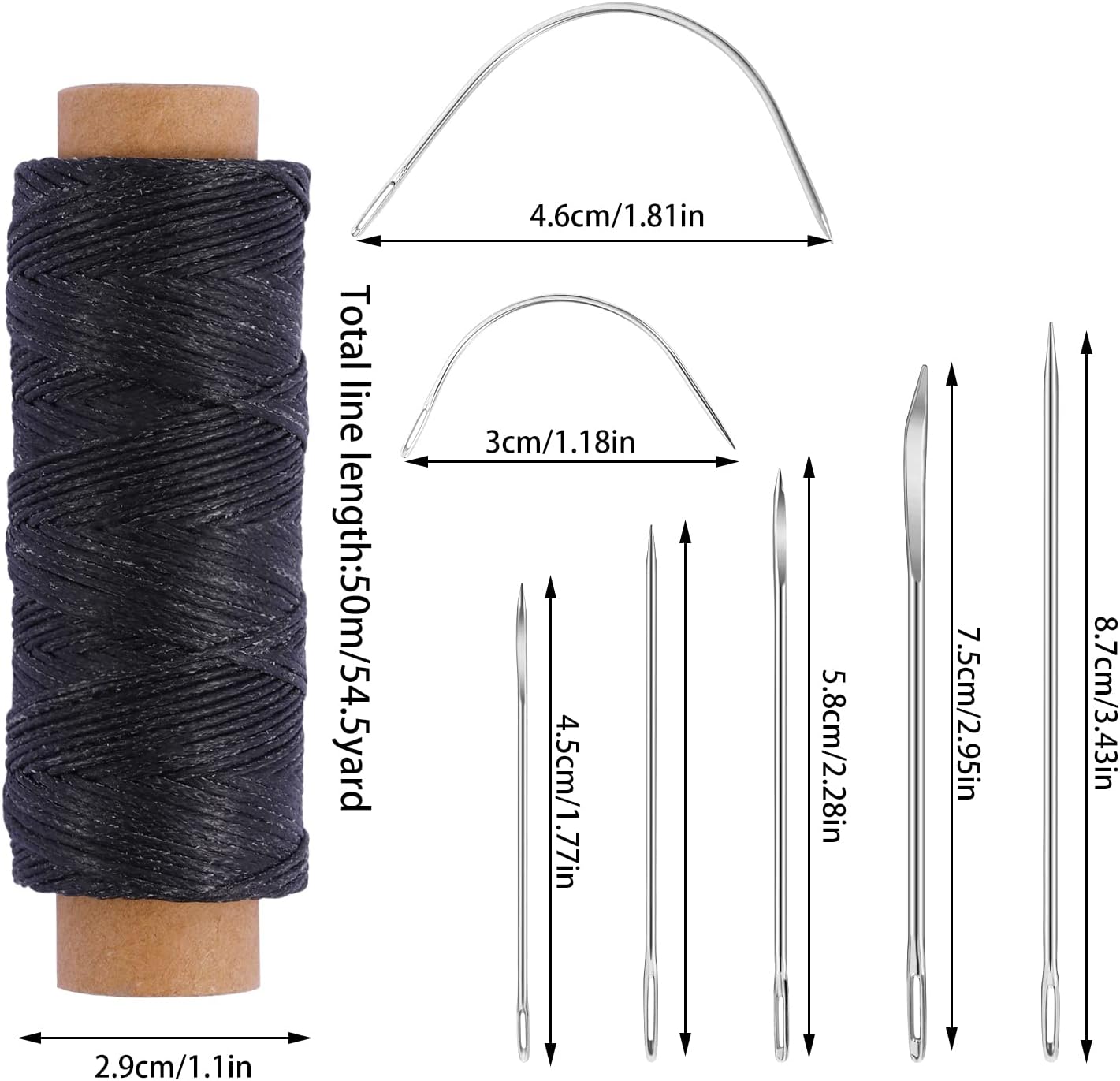 110Yards Waxed Thread with 7 Pcs Leather Needles for Hand Sewing - 150D Flat Waxed Thread - Leather Repair Needles for Upholstery, Canvas Bags, Furniture