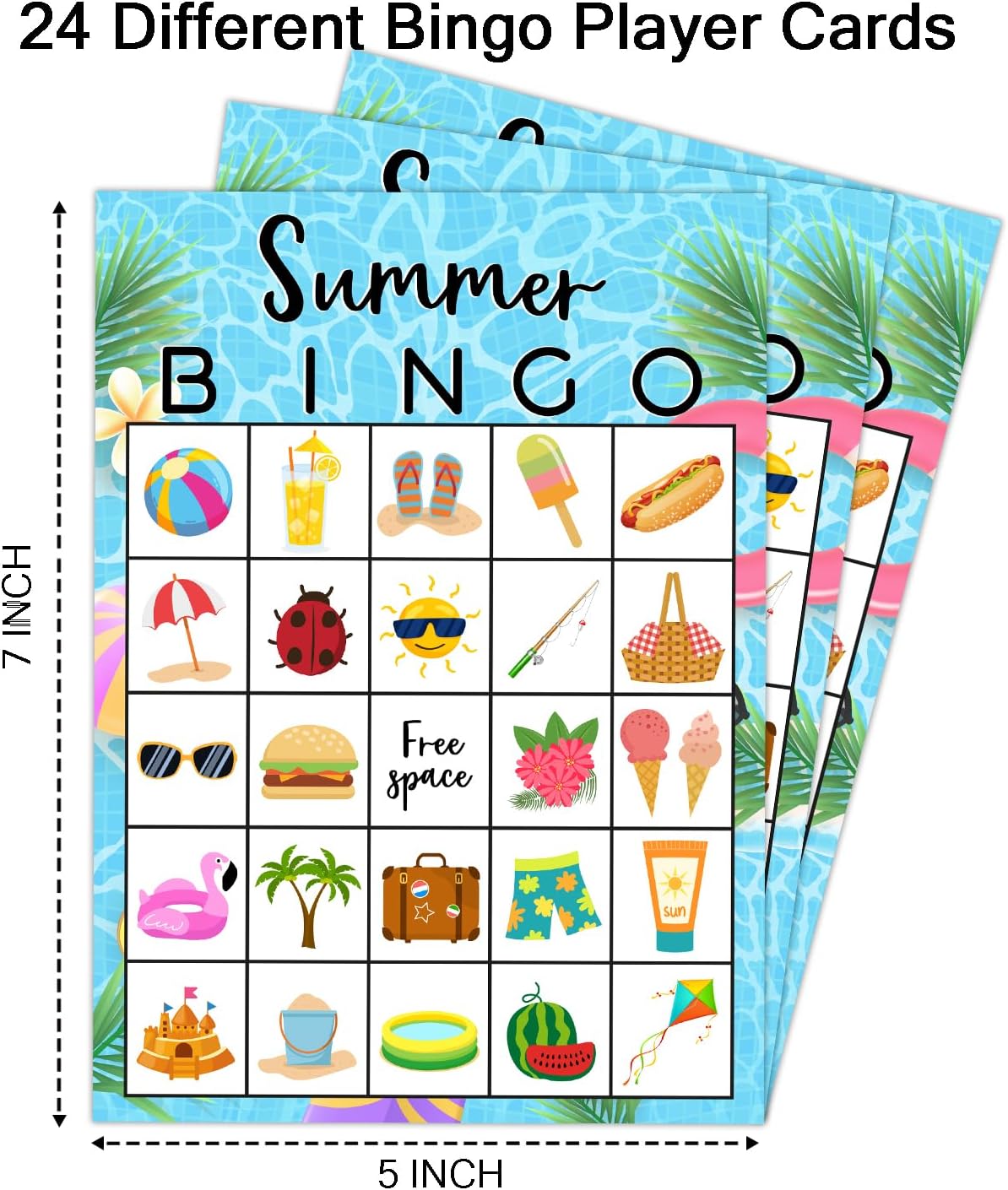 Summer Party Bingo Game Cards(24 Players), Hawaiian Bingo Card for Family Friend Adult, Large Group Holiday Beach Party Activity Favor Decoration Supplies -008