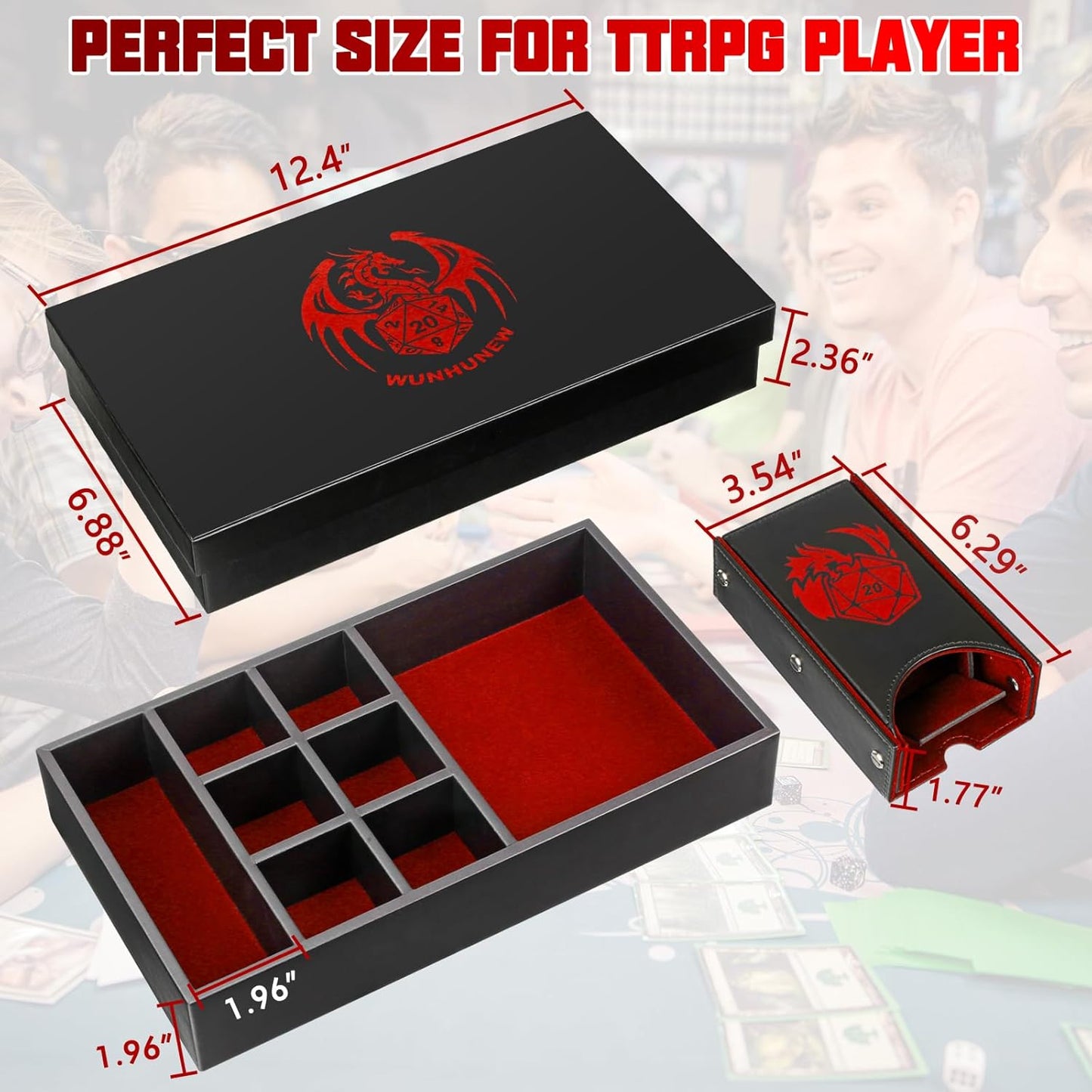DND Dice Tray & Tower Storage Box, 4 in 1 D&D Dice Holder Case (Dice Rolling Tray, Dice Roller Tower, Dice & Miniature Storage), Great RPG Accessories Gifts for Dungeons and Dragons MTG DM & Player
