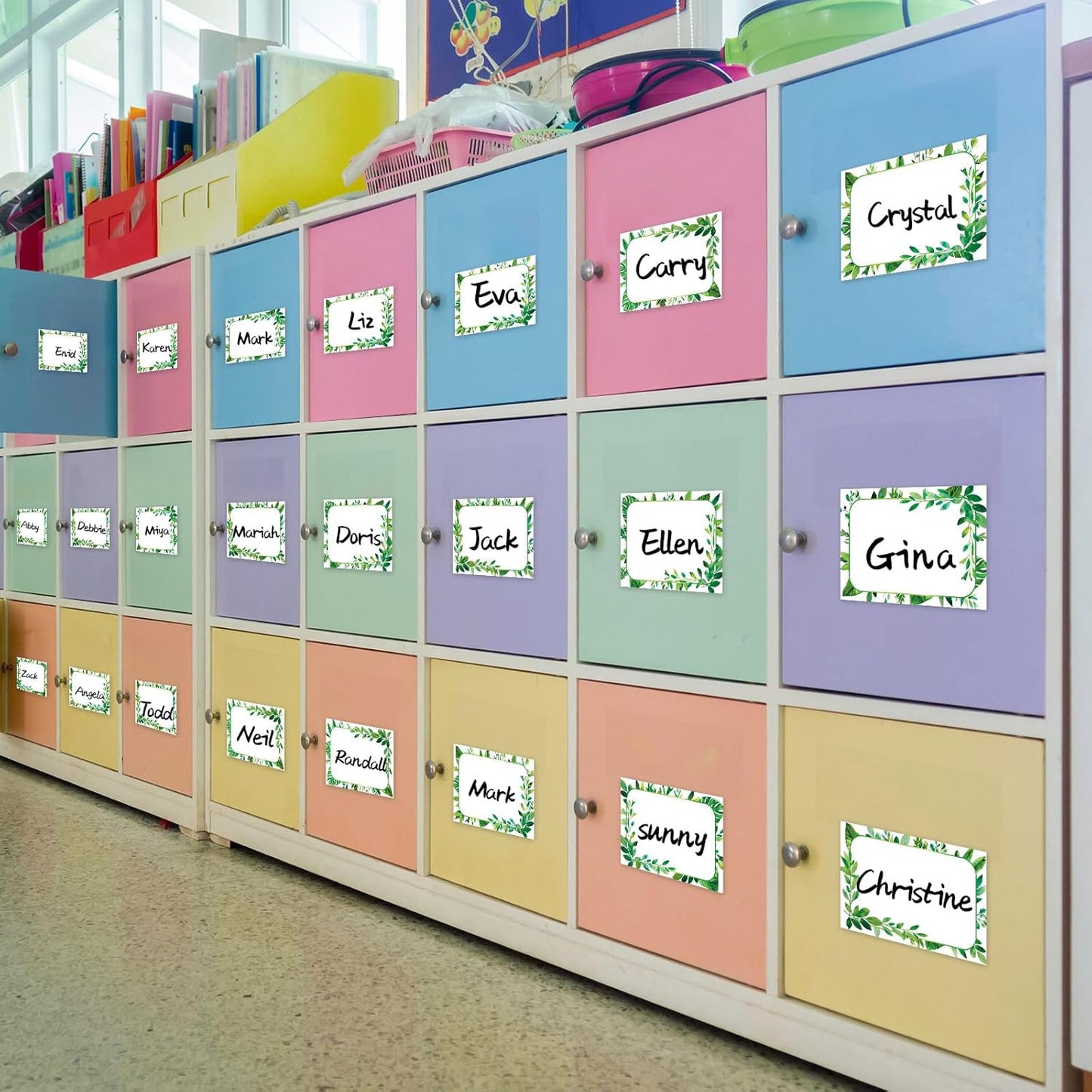 240 Pcs Greenery Name Tags Stickers Summer Green Leaves Border Tag Labels Party Name Tag Personalized Tags for Themed Party Office Home, 3.5 x 2.4, 6 Styles