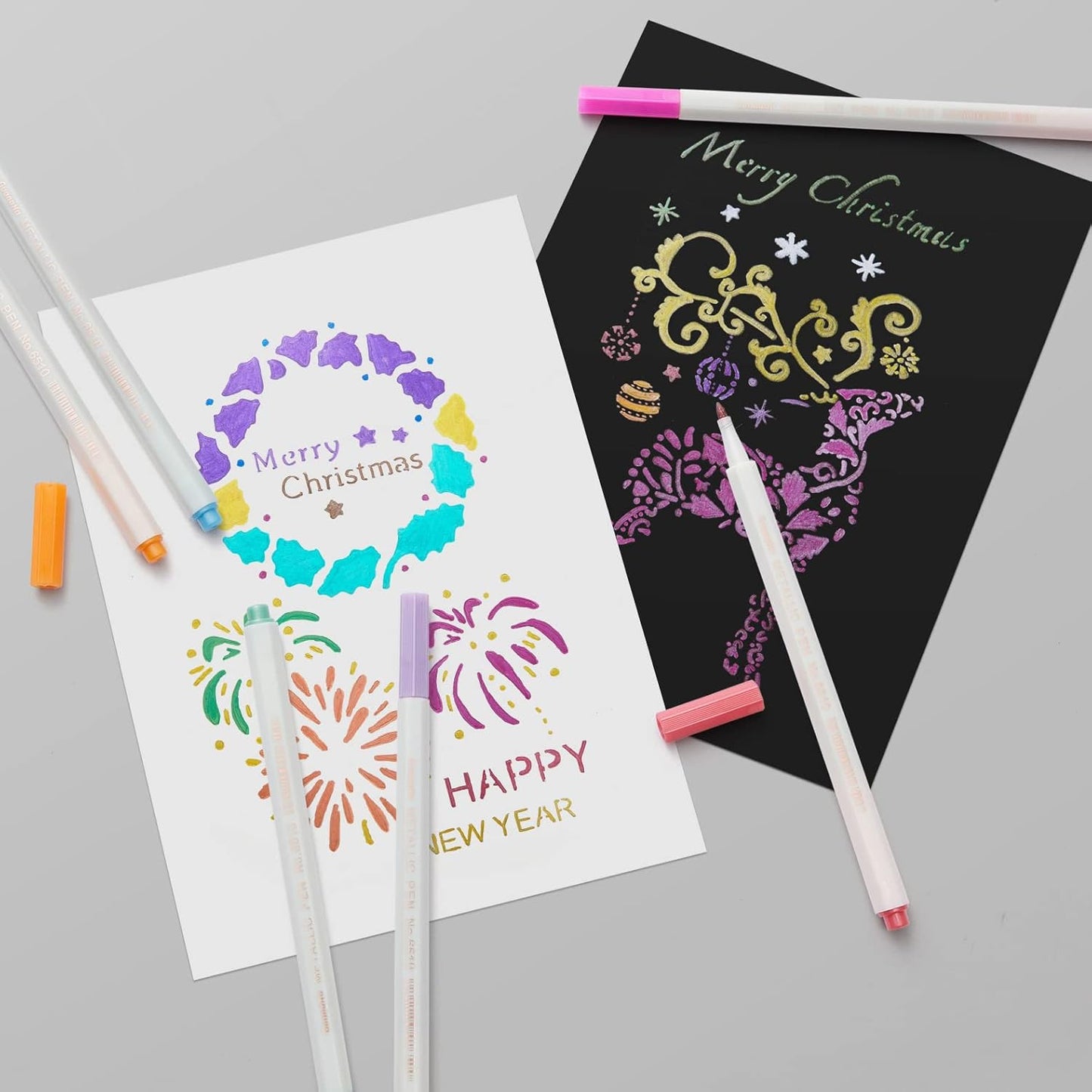 YUANCHENG Metallic Marker Pens, Set of 12 Colors Fine Point Metallic Marker Pens for Black Paper, Rock Painting, Easter Egg, Halloween Pumpkin, Card Making, Ceramics, DIY Photo Album