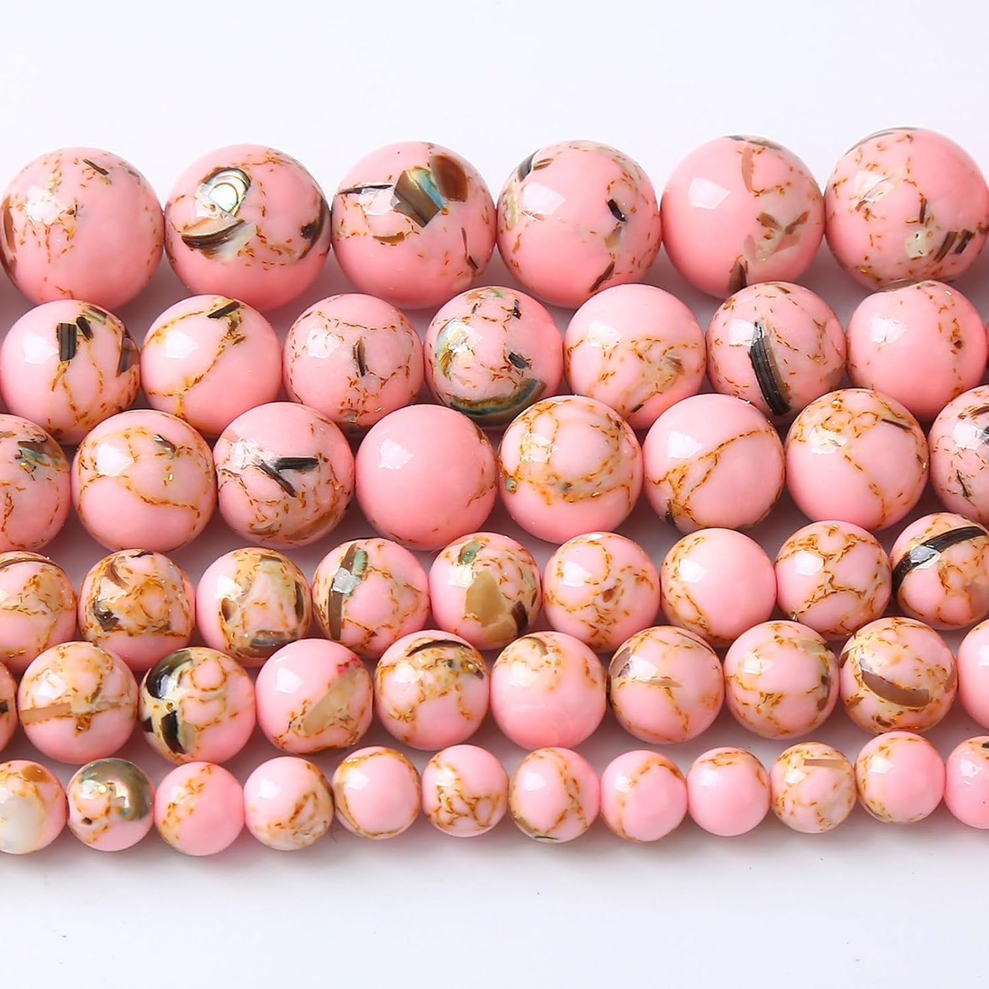 72PCS 10MM Pink Shell Turquoise Stone Beads with Mother-of-Pearl Round Beads for DIY Jewelry Making 2 Strands 32"