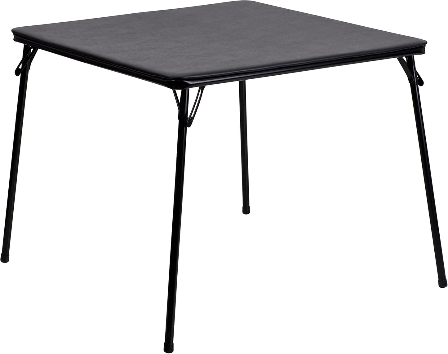 EMMA + OLIVER 33.5" Square Multipurpose Folding Card Table for 4 Players, Portable Square Folding Table with Padded Vinyl Top, Black