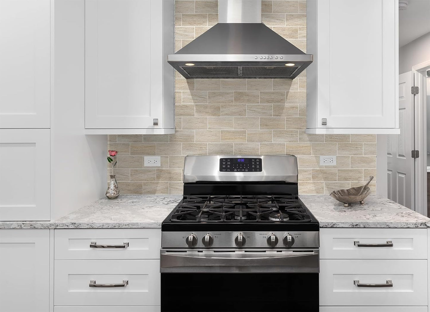 100 Pieces Peel and Stick Backsplash for Kitchen, 3" x 6" PVC Subway Tile Upgraded Grayish Beige with Gray Grout Backsplash Stick on Tile Elevate Kitchen, Bathroom, Fireplace,RV