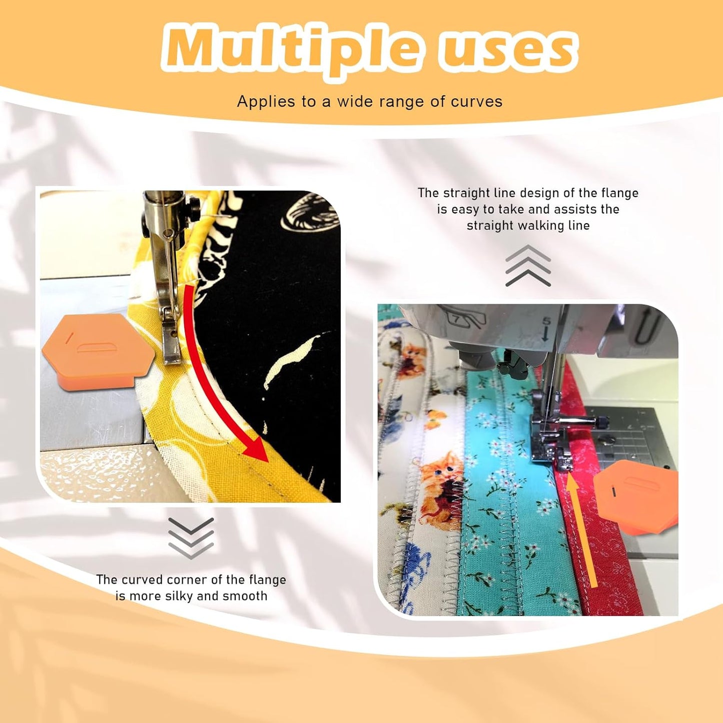 Pcmursal 4 Pieces Magnetic Seam Guide for Sewing Machine, Upgraded Multi-Purpose Tool Polygonal Magnetic Seam Guide with Scale, Sewing Supplies and Accessories (Orange)