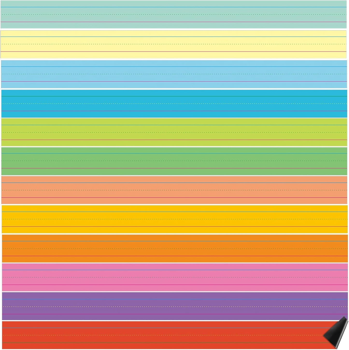 Faccito 12 Pieces Large Magnetic Sentence Strips 3 x 36 inch Dry Erase Sentence Strips Jumbo Multicolor Magnetic Handwriting Paper with Lines for Teacher Whiteboard Classroom School Supplies