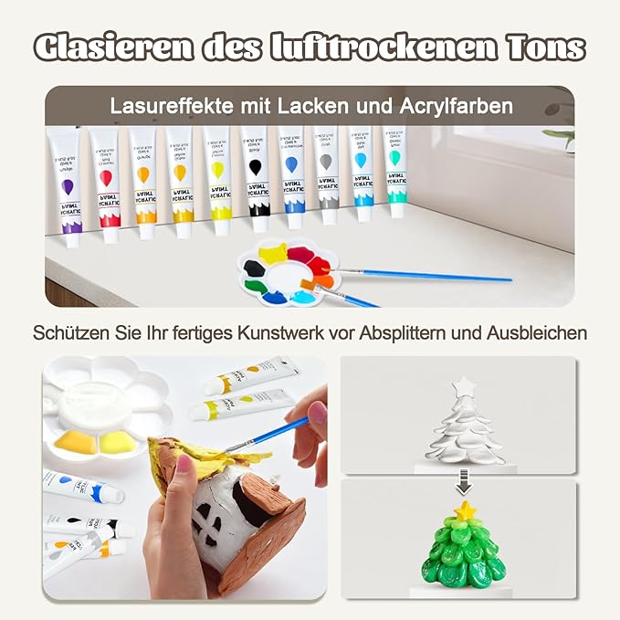 Anpro Craft Air Dry Clay Kit for Adults - Ultimate Beginners Pottery Kit with Clay, Tools, Paints, Brushes & Varnish | DIY Craft Kit for Home