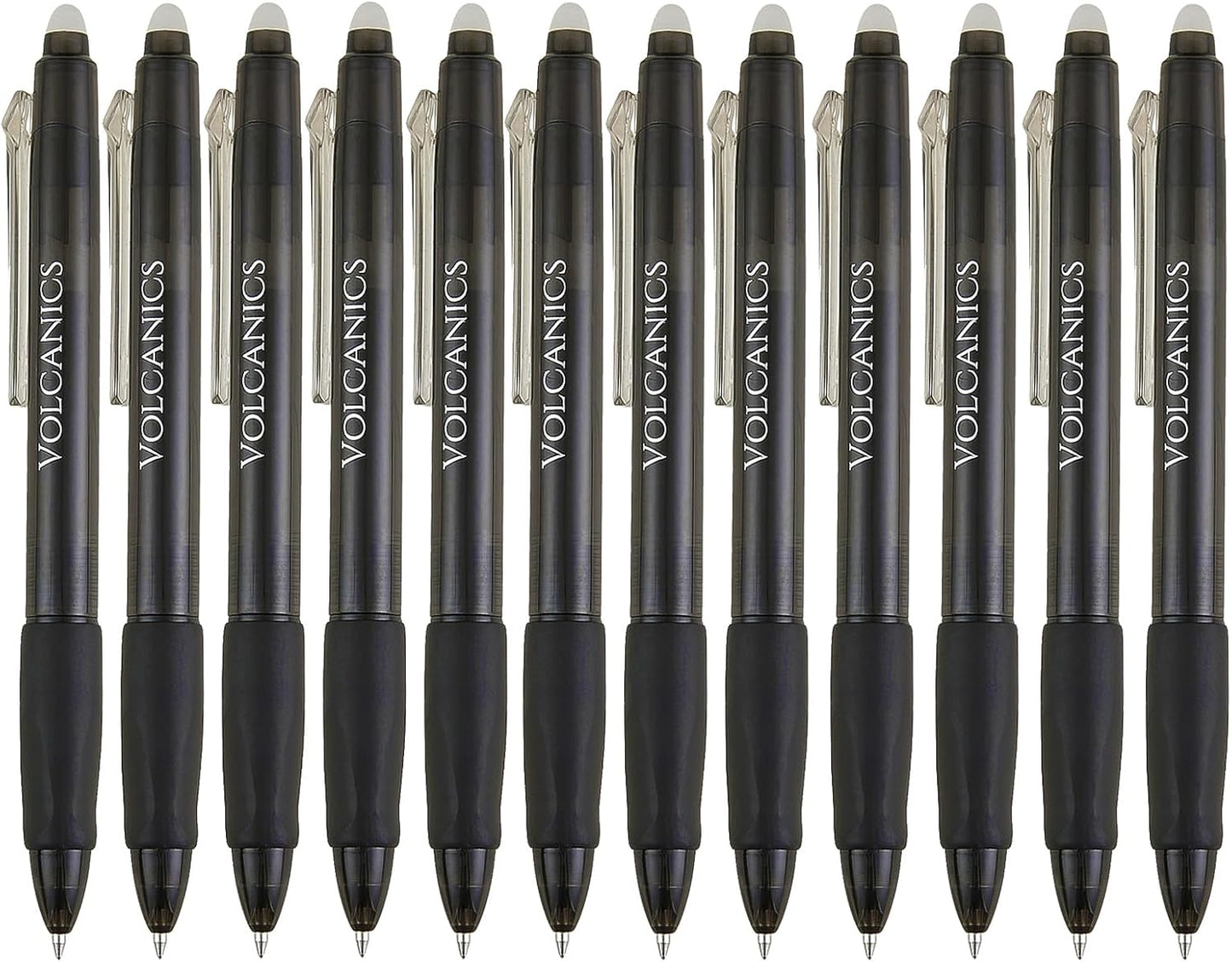 Volcanics Retractable Erasable Gel Pens Black 12 Pack, Click Erasable Gel Ink Pens for Smooth Writing & Easy Erasing, Refillable Erasable Click Pens for School Office Supplies
